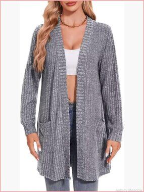 Oversized Plus Size Open Front Cardigan Sweater with Pockets